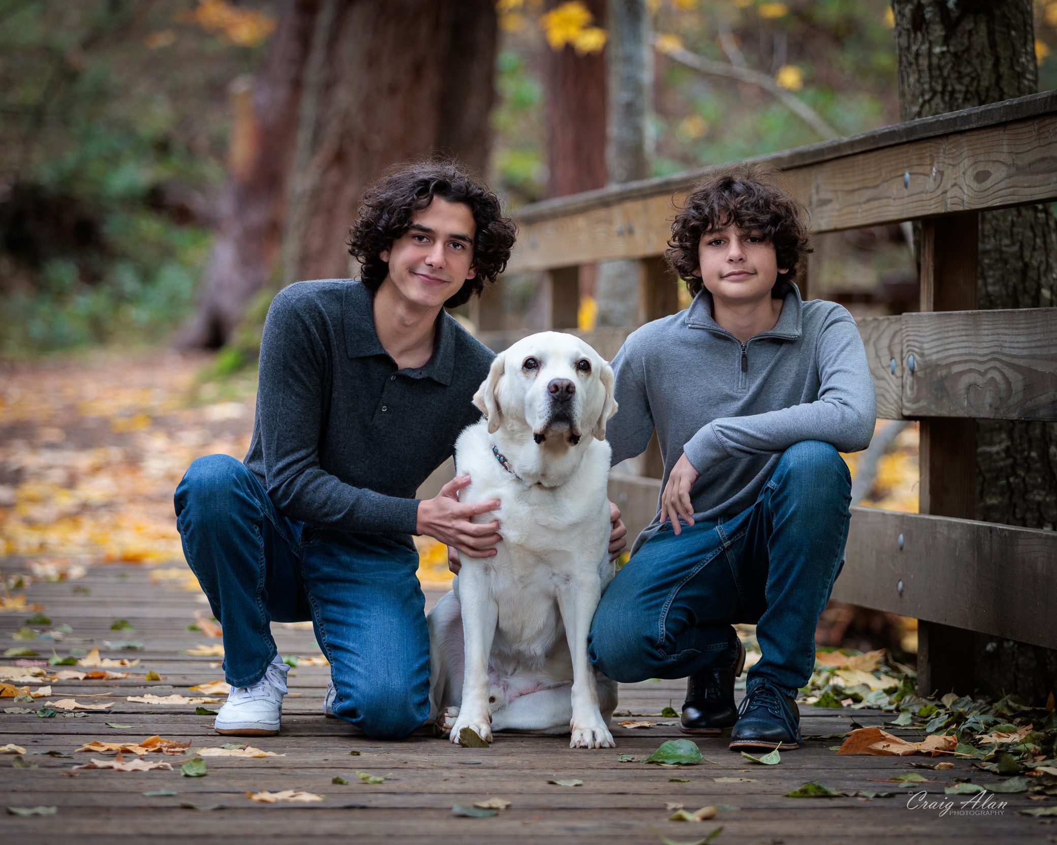 Two Teenage Boys and their dog, from a family portrait in Lithia Park, Ashland Oregon